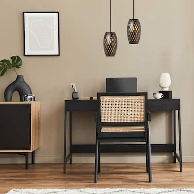 Adriana River of Goods Black Metal and Amber Glass 6-Inch Pendant Light with Adjustable Hanging Cord - 6" x 6" x 70.75"