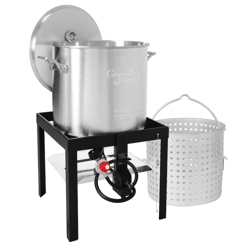 Creole Feast 60QT/100QT Seafood Boiling Kit with Strainer, Aluminum Propane Gas Boiler with 10 PSI Regulator