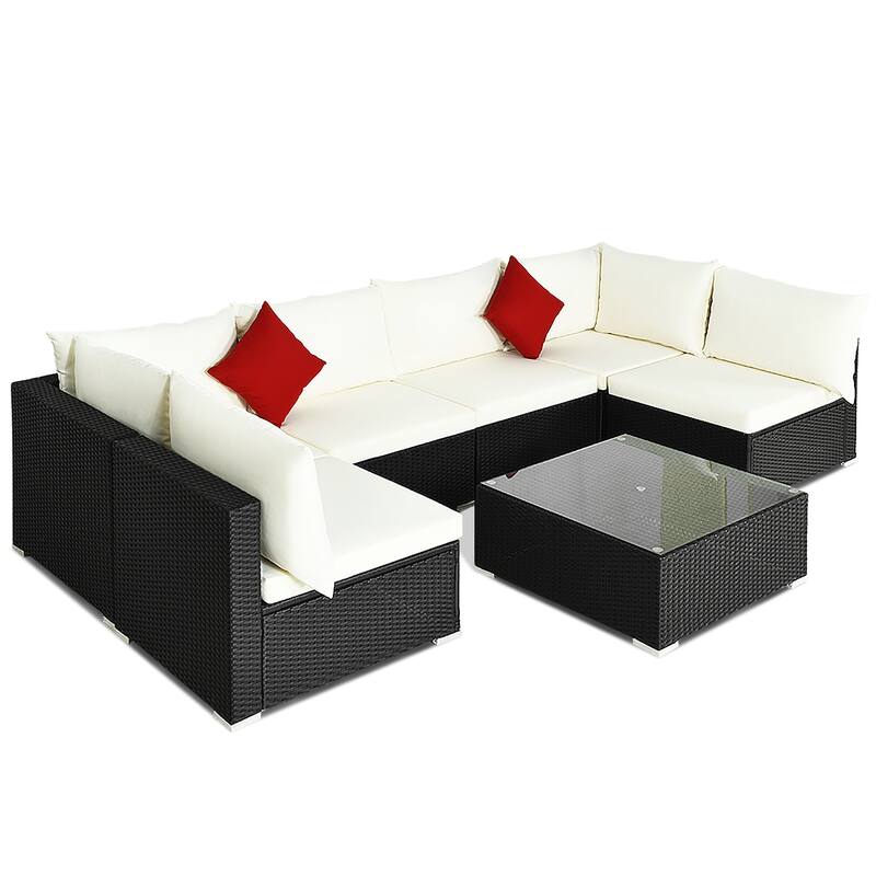 7 PCS Patio Furniture Set Outdoor Conversation Set with Coffee Table - Beige