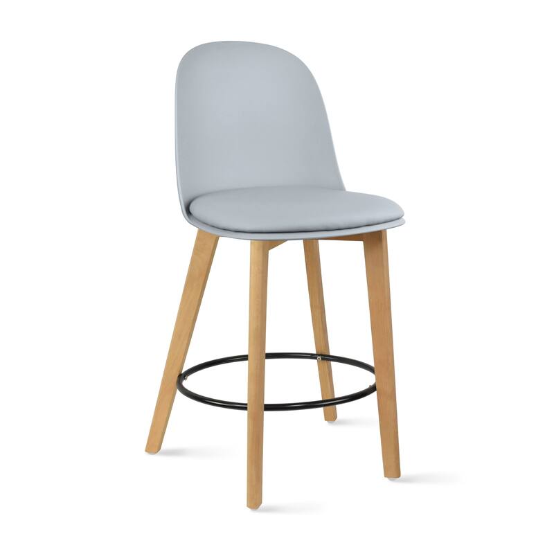 25" Plastic Armless Bar Stool Chair Dowel Natural Wood Eiffel Legs For Kitchen Counter Height Dining