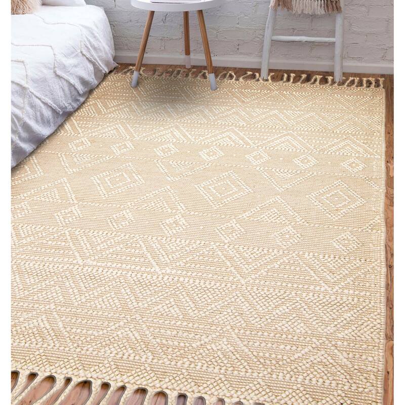 ECARPETGALLERY Braid weave Sienna Cream Wool Rug - 5'0 x 6'10