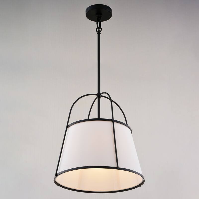 Marion 1-Light Mid-Century Modern Cone Pendant with White Fabric Shade, Adj Ht Ceiling Chandelier Dining Room Fixture