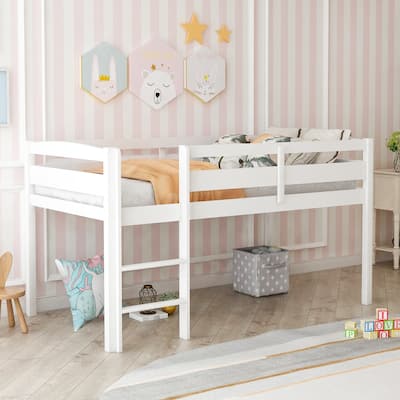 Contemporary Style Twin Wood Loft Bed Low Loft Beds with Ladder,Twin