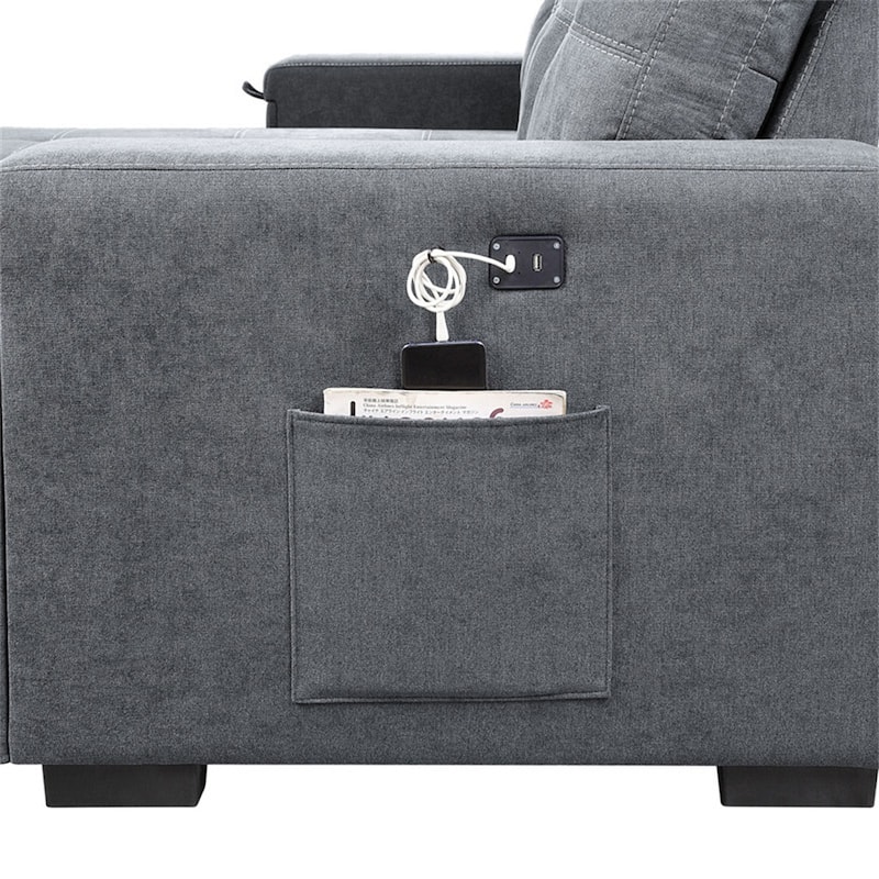 Woven Fabric Reversible Sectional Sofa with Storage Chaise, USB Ports