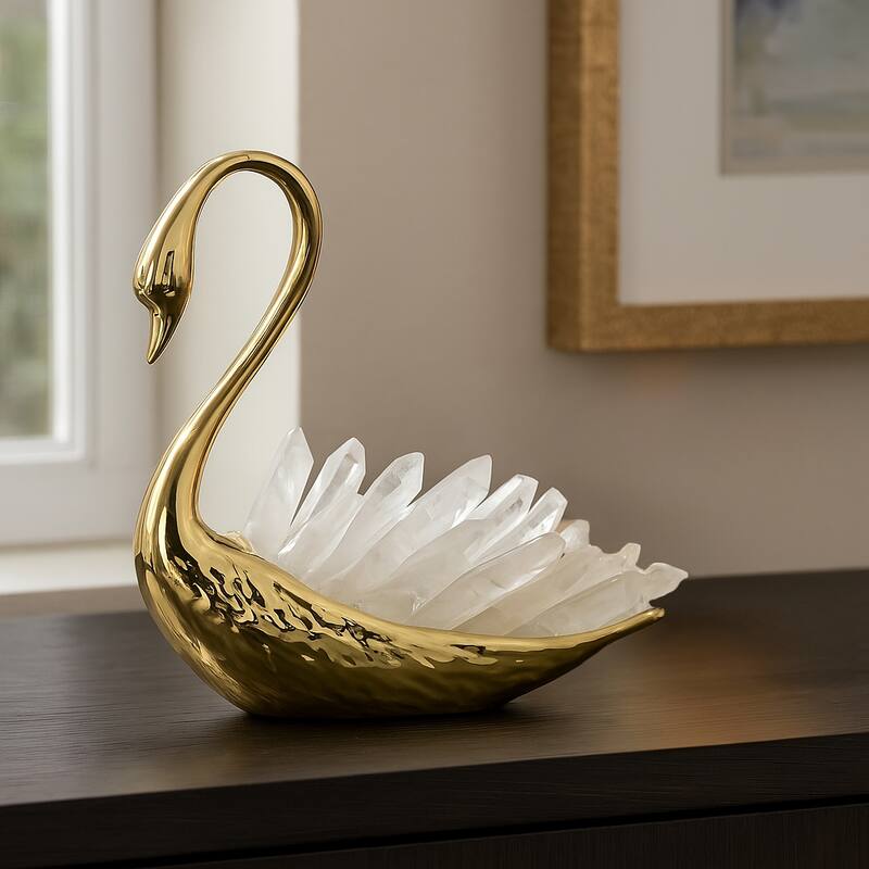 Metal Sitting Swan Sculpture with Tall Neck Elegant Home Decor
