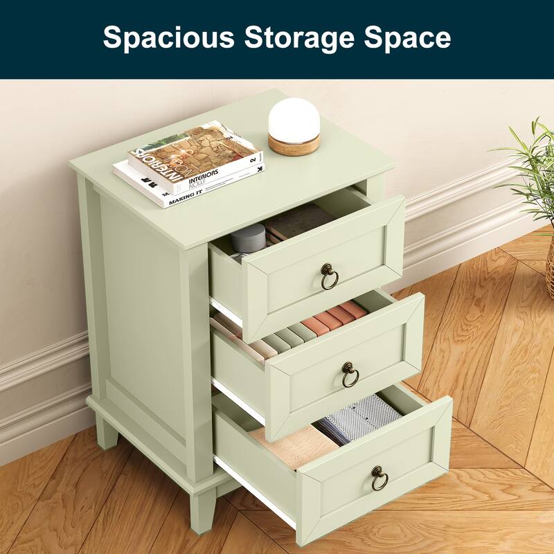 Modern 3-Drawer Wooden Nightstand, Tall & Narrow