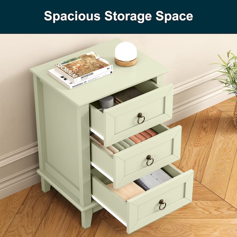 Modern 3-Drawer Wooden Nightstand Set of 2