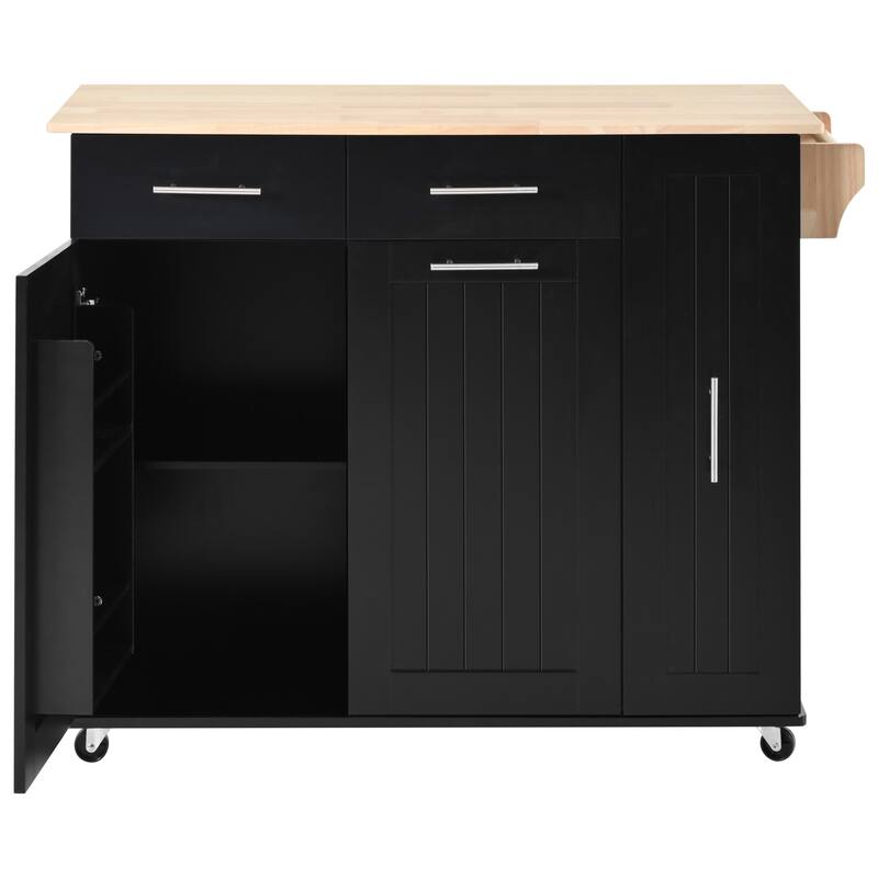 Kitchen Island with Drop Leaf and Internal Storage Rack, Rolling Storage Cart with 3 Tier Pull Out Cabinet Organizer, 2 Drawers