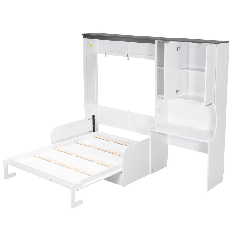 Roomfitters Multi-Functional Murphy Bed with Foldable Sofa, Built-in Desk, and Storage Cabinet, White