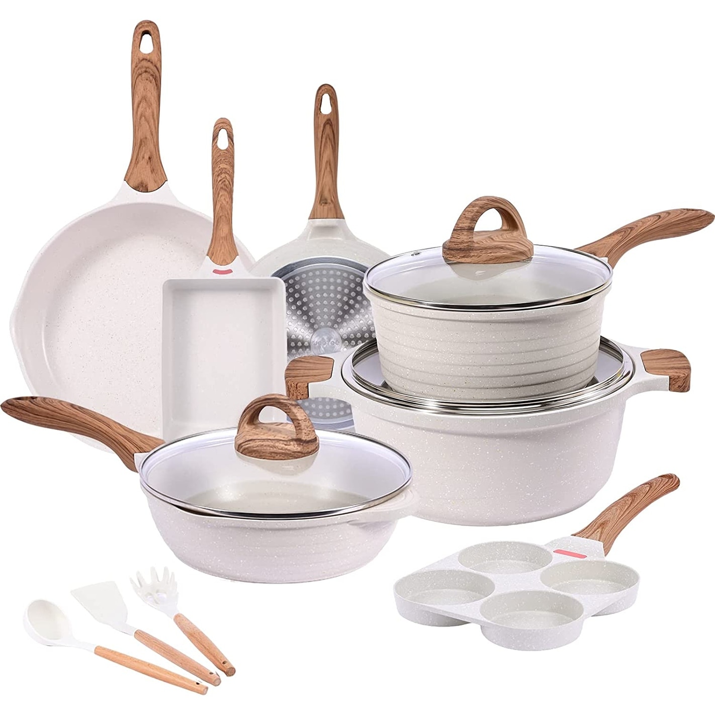 LISM Pots and Pans Set Nonstick, White Granite Induction Kitchen Cookware  Sets, 11 Pcs Non Stick