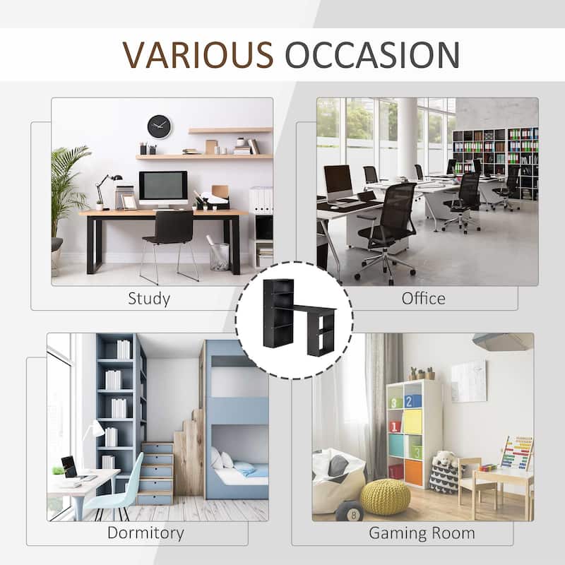 HOMCOM Modern Compact Computer Desk with 6-Tier Storage Shelves Combo, Writing Table Workstation with Bookshelf for Home Office