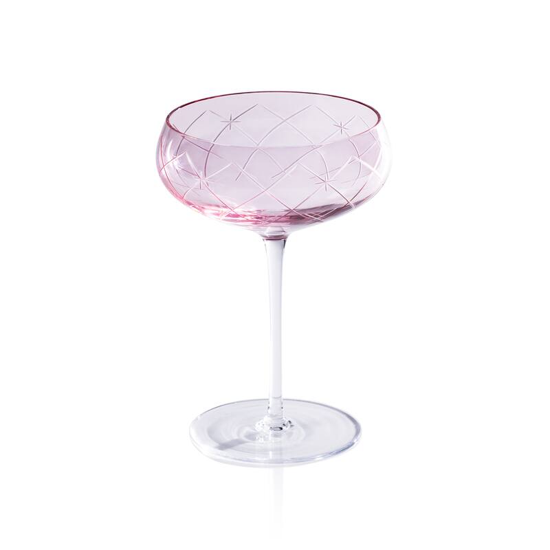 Audrey 4-Piece Set Hand Etched Coupe Glasses - Blush Luster