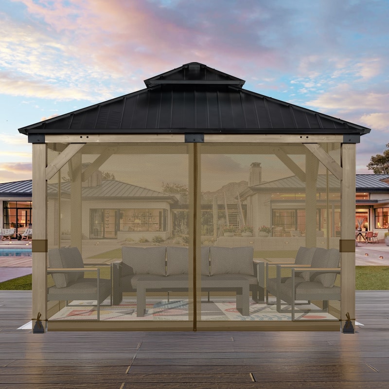 Aoodor 12'x12' Replacement Gazebo Mosquito Netting 4-Panel Sidewalls