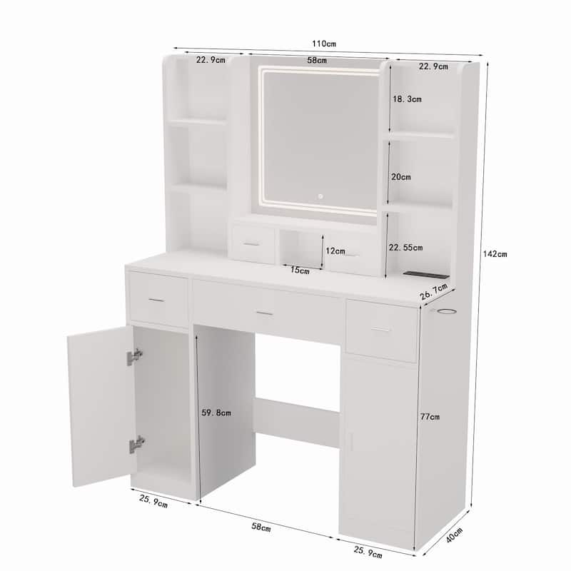 5 Drawer 43.31 in. W Dresser Table with Mirror