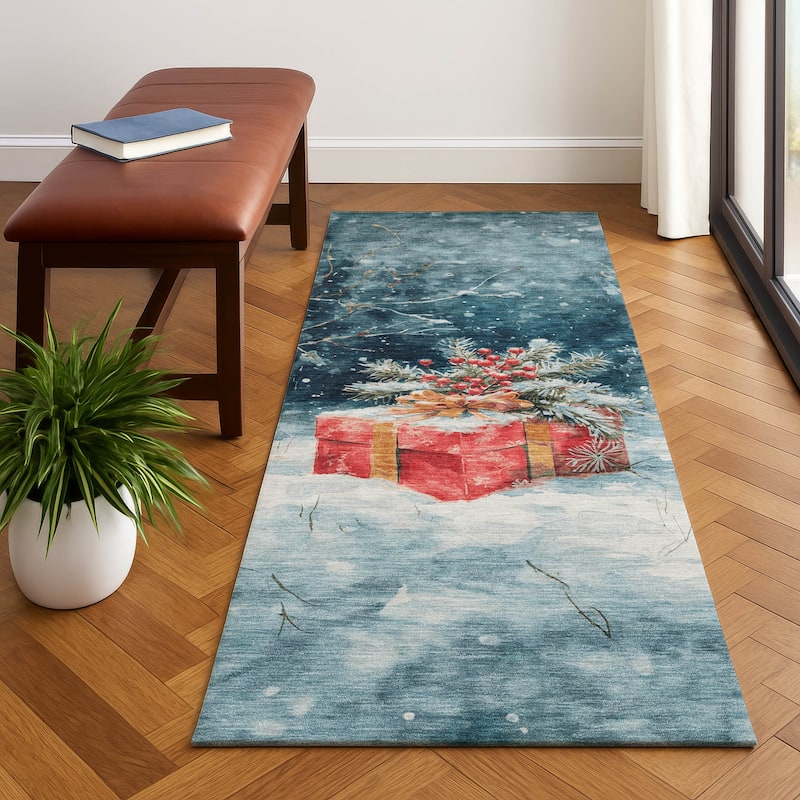 Premium Washable Super Soft Christmas Presents Mayfield Rug - Blue - 2'3" x 7'6"