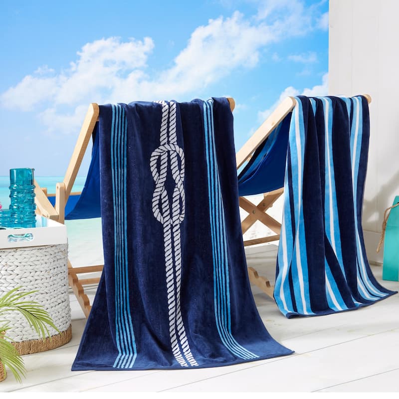 Linery & Co. 100% Cotton Jacquard 2 Pack Summer Beach Towels - 2 Pack- 30" x 60" - Knot & Stripes