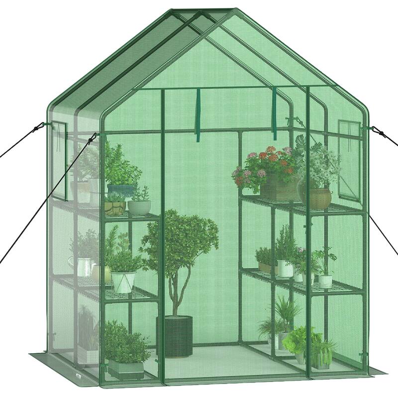 Costway Portable Mini Walk In Outdoor 2 Tier 8 Shelves Greenhouse