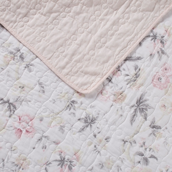 Laura Ashley Breezy Floral Cotton Reversible Pink/Grey Quilt