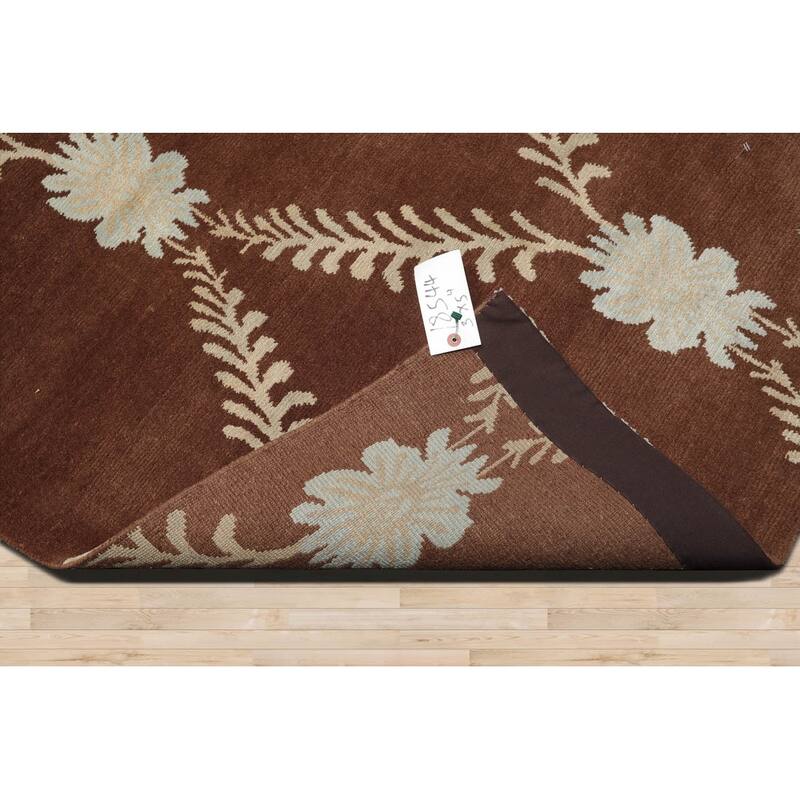 Hand Knotted Trellis Brown Floral Wool & Silk Traditional Area Rug - 3' 3'' x 5' 4''