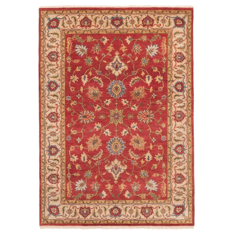 ECARPETGALLERY Hand-knotted Finest Oushak Red Wool Rug - 5'0 x 6'11
