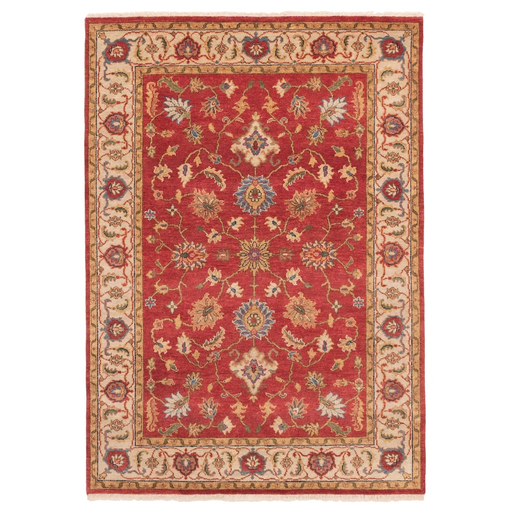 ECARPETGALLERY Hand-knotted Finest Oushak Red Wool Rug - 5'0 x 6'11