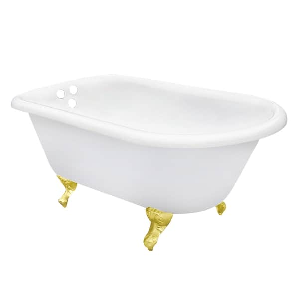 Petite 54 in. Cast Iron Chrome Roll Top Clawfoot Bathtub with 3-3/8 in. Centers in White Petite 54 in. Cast Iron Chrome Roll Top Clawfoot Bathtub with 3-3/8 in. Centers in White