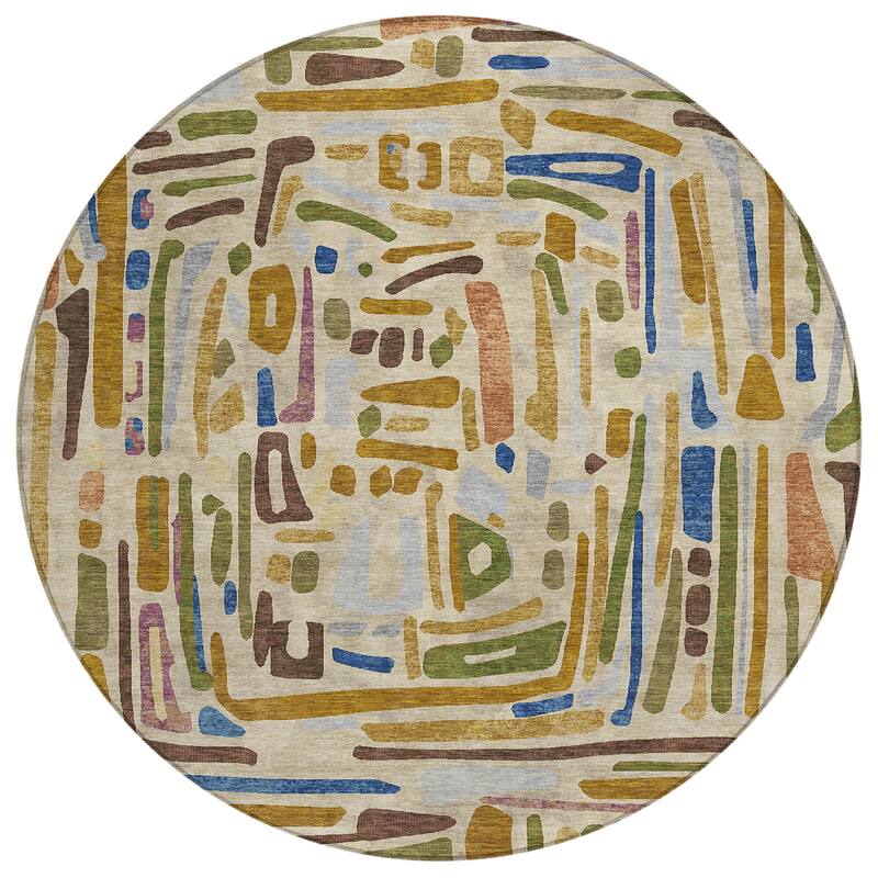 Machine Washable Indoor/ Outdoor Global Geo Chantille Rug