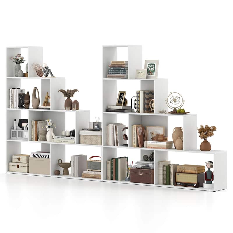 Costway 1/2 PCS 4-Tier Bookshelf with 6 Storage Cubes 64" Tall Modern - White