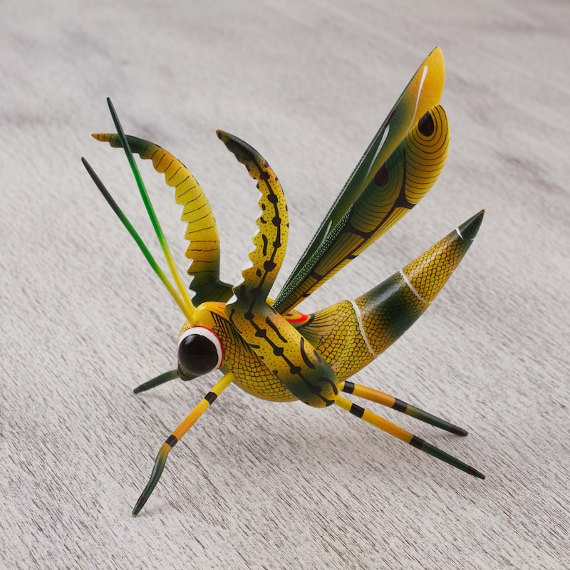 Novica Handmade Yellow Good Luck Cricket Wood Alebrije Sculpture