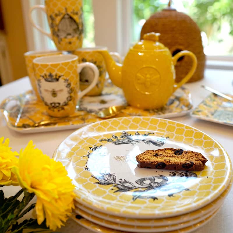 Certified International French Bees Set of 4 Salad Plates - 9" Diam x 1"