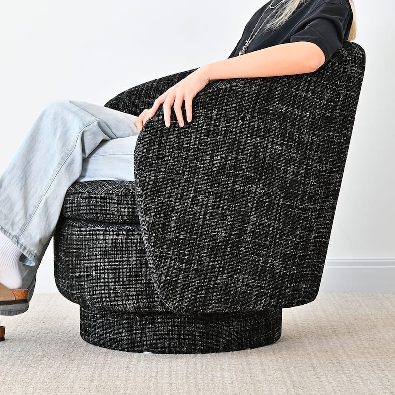 Upholstered 360° Swivel Barrel Chair with Curved Backrest（Set of 2）