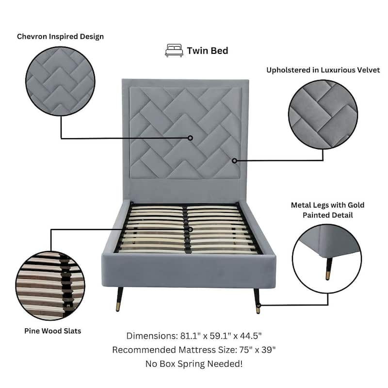 Manhattan Comfort Crosby Modern Velvet Upholstered Bed