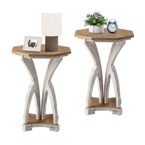 COSIEST Rustic Accent End Table, Octagonal Farmhouse Wood Side Table