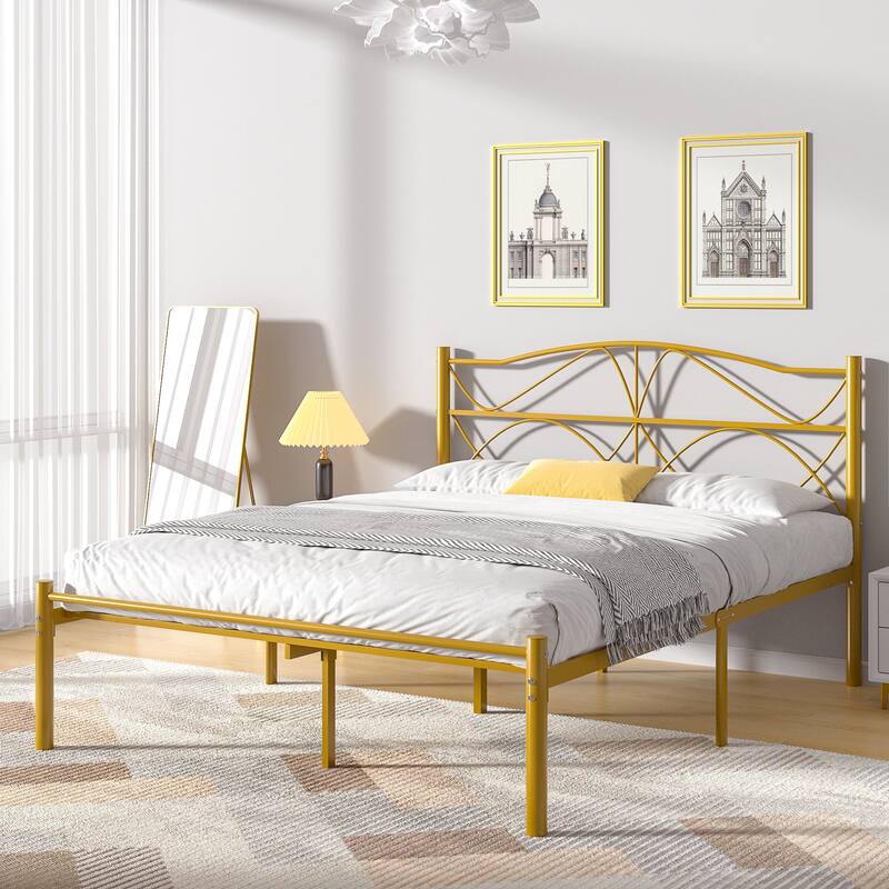 Javlergo Metal Platform Bed Frame with Elegant Headboard, Heavy Duty Steel Slats Support/No Box Spring Needed