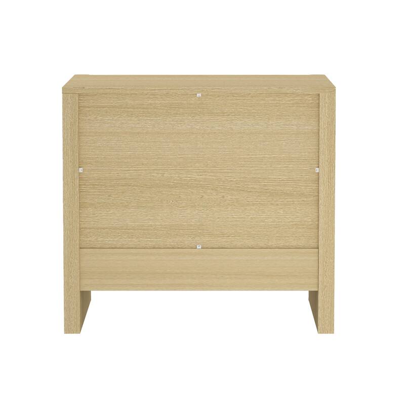 Modern Nightstand with 2 Drawers Wood Grain Texture Minimalist Design