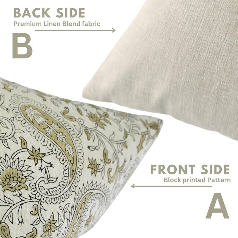 Fabdivine Linen Green Throw Decor Pillow Cover for Fall Paisley, Kiara