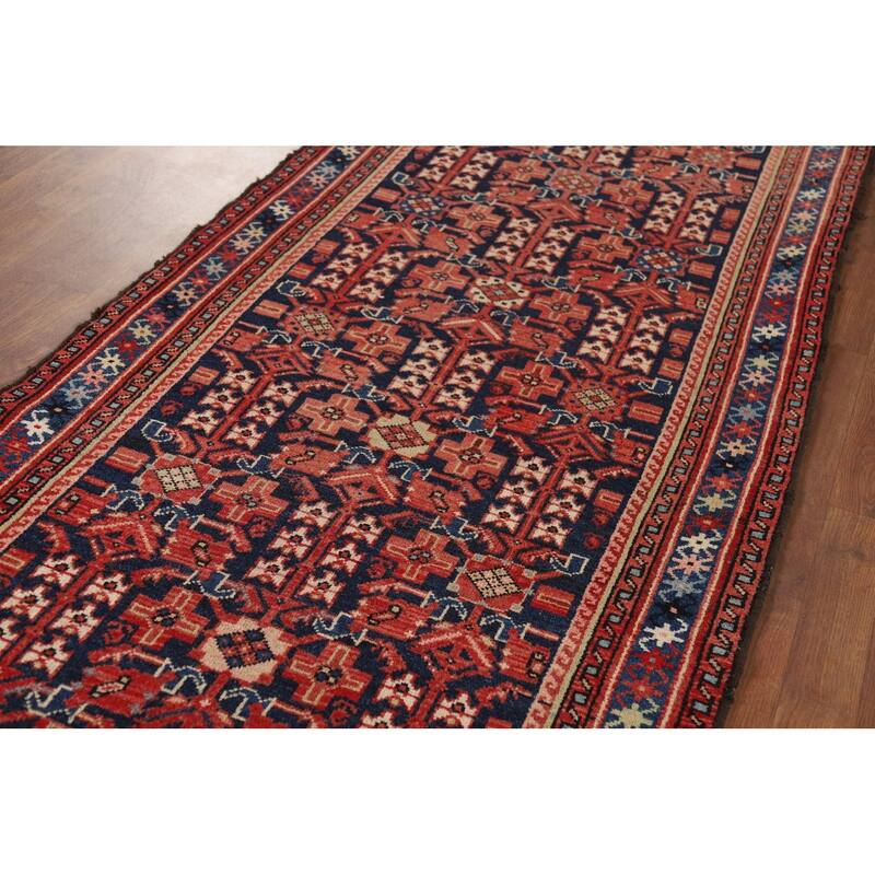 Geometric Malayer Vintage Persian Runner Rug Handmade Wool Carpet - 3'6" x 10'2"