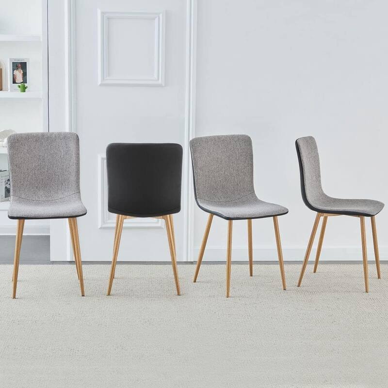 Scandinavian Dining Chair with Comfy Grey Fabric Cushion PU Back Sturdy Oak Legs - Set of 4