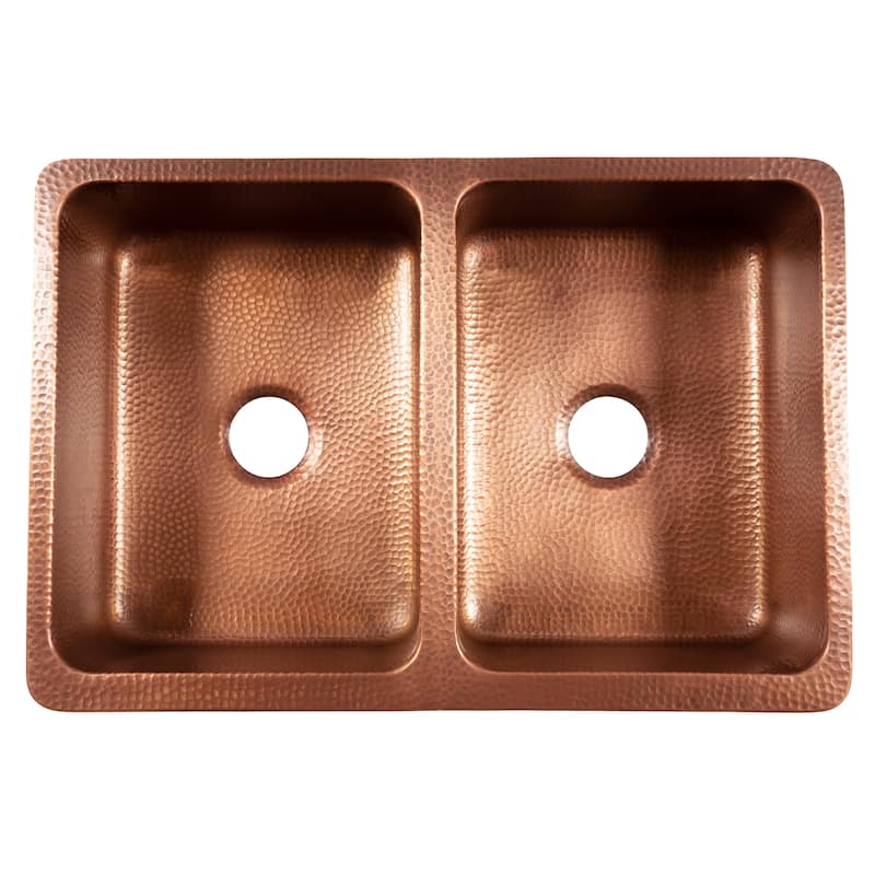 Lange Copper 32" Double Bowl Farmhouse Apron Front Undermount Kitchen Sink