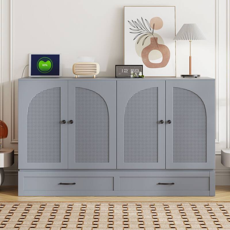 Queen Size Murphy Bed with Large Storage Drawers, USB Charging Port, and Space-Saving Design for Small Rooms - Grey