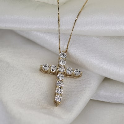 Auriya 14k Gold Round Diamond Cross Necklace 1 1/2cttw (H-I, I1-I2)