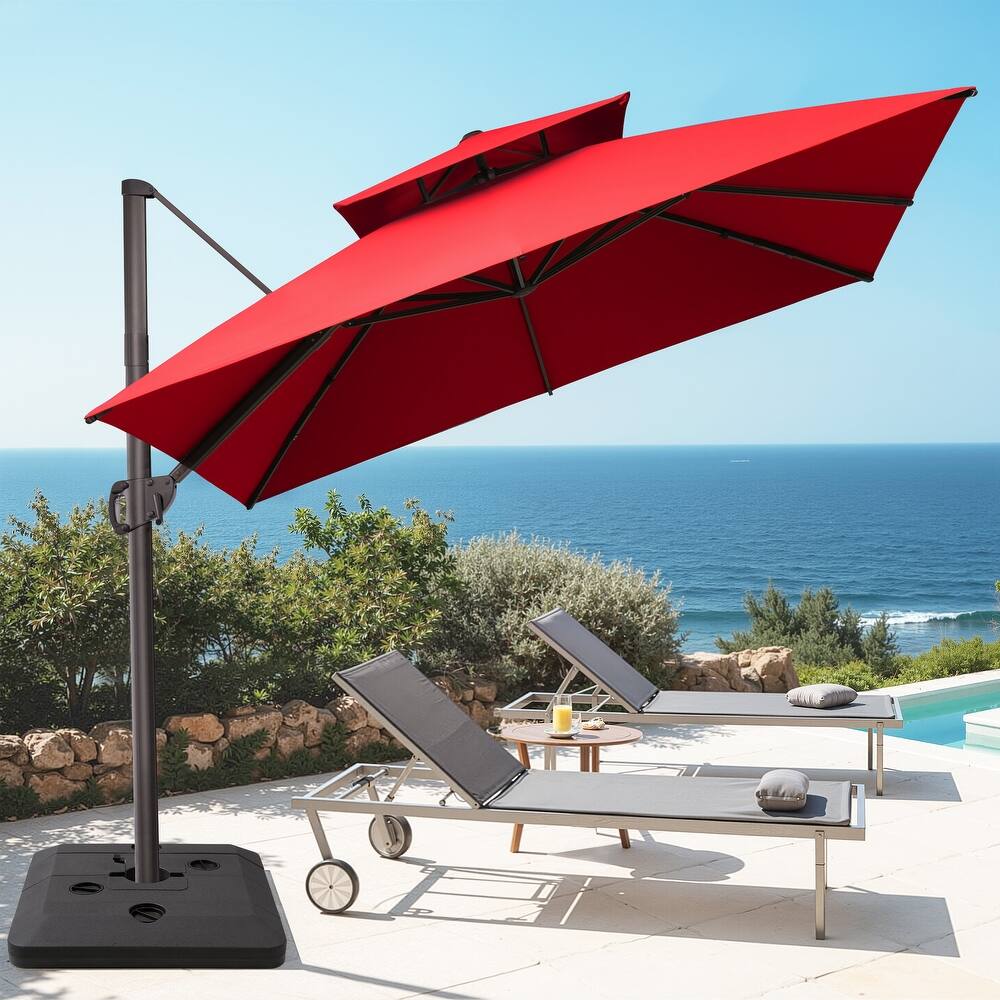 Crestlive Products 10FT Square Patio Cantilever-Offset Umbrella with Base