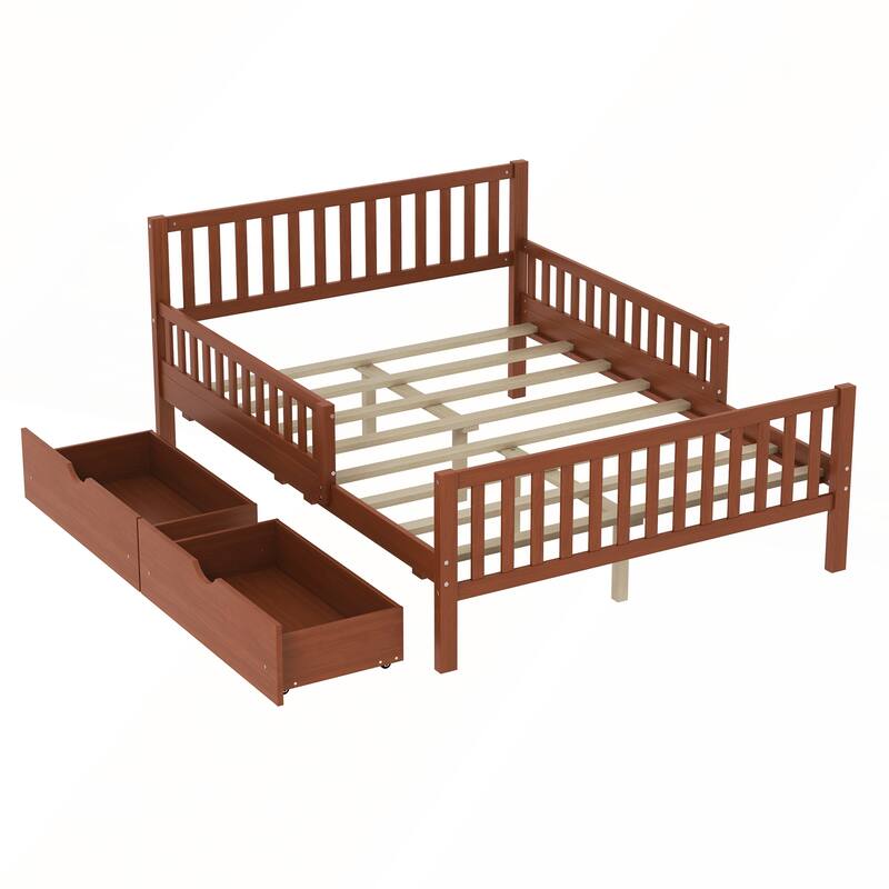 Twin Size Wood Platform Bed with Guardrails