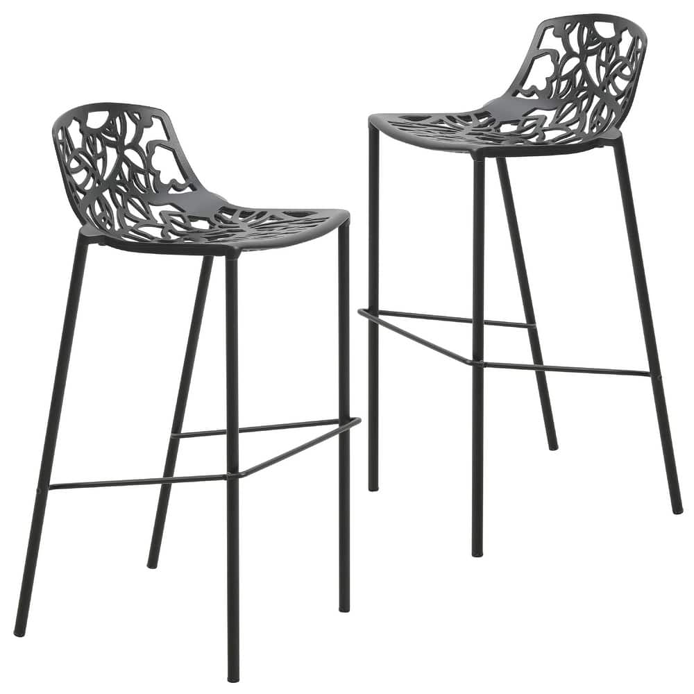 Devon Modern Aluminum Bar Stool - Mid-Century Counter Stool with Backrest and Powder-Coated Legs for Kitchen or Dining Set of 2