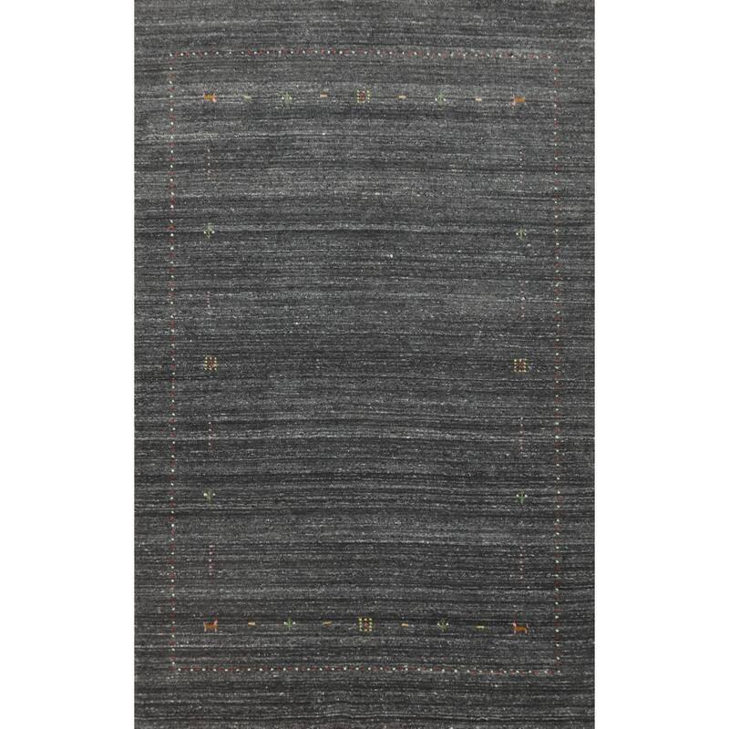 Hand Knotted Oriental 100% Wool Carpet Tribal Animal Pictorial Greys & Charcoal Gabbeh Area Rug - 7' 6'' X 5' 3''