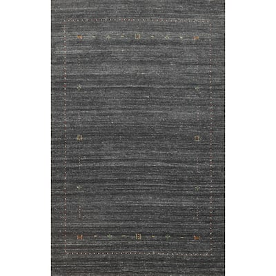 Hand Knotted Oriental 100% Wool Carpet Tribal Animal Pictorial Greys & Charcoal Gabbeh Area Rug - 7' 6'' X 5' 3''
