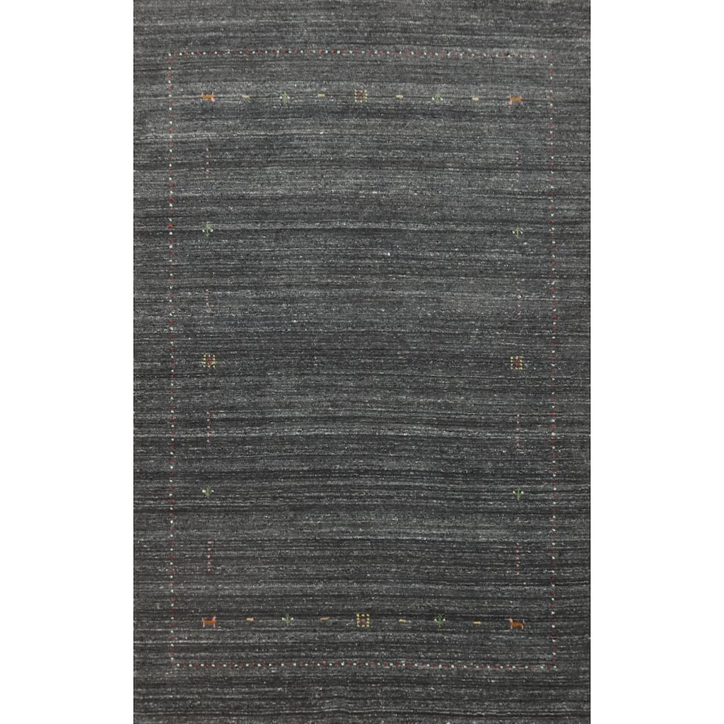 Hand Knotted Oriental 100% Wool Carpet Tribal Animal Pictorial Greys & Charcoal Gabbeh Area Rug - 7' 6'' X 5' 3''