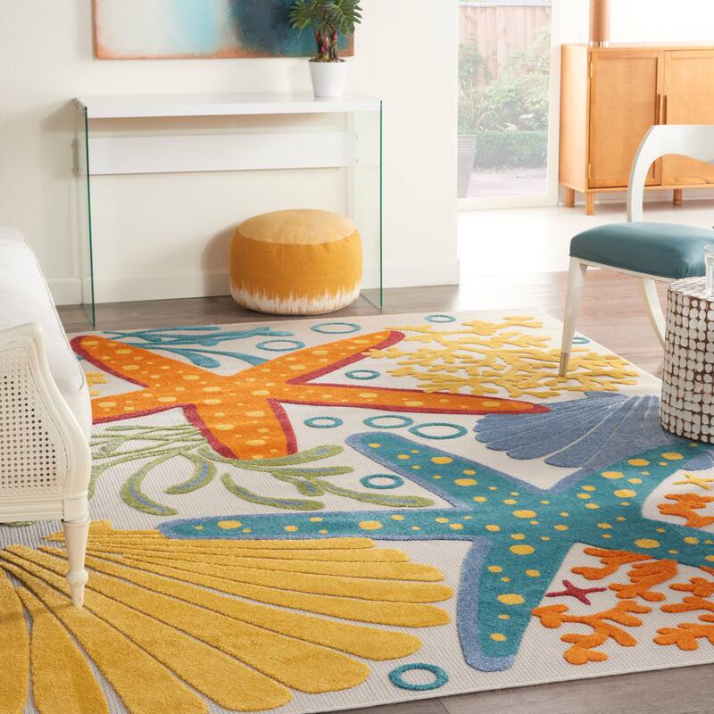 Nourison Aloha Coastal Starfish Indoor/Outdoor Area Rug - 12' x 15' - Blue/Orange/Yellow