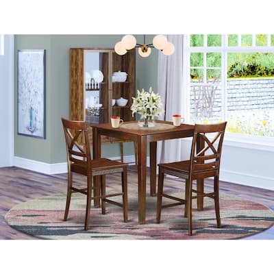 Counter Height Table Set - 3 Piece Dining Set with Stools - Mahogany Finish - Kitchen Island Table