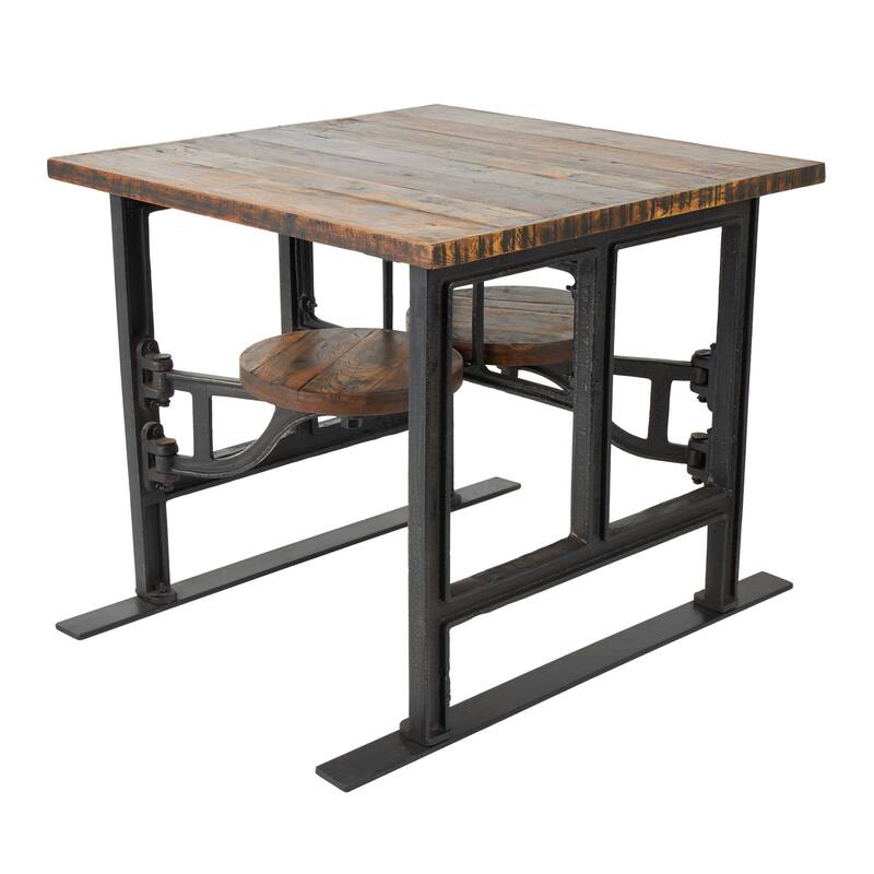 Teak Wood Dining Table with Two Attached Seats - Brown - Roche River Decor